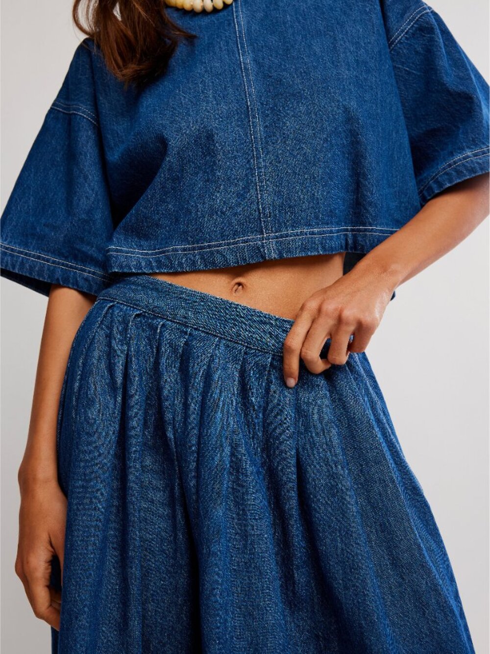 FREE PEOPLE Westley Denim Skirt Set / Deep Sea Wash - Picture 4 of 6